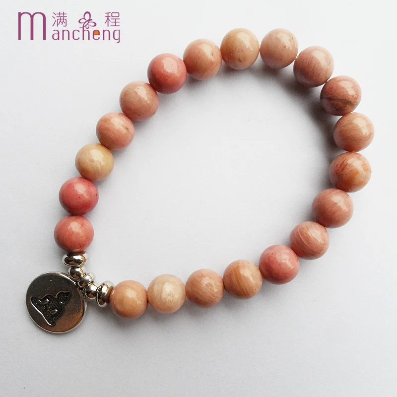 

onlyfans 2 rupee item Religious 8MM Natural Pink Rhodonites Bracelet Women Buddha Head Pendant Yoga Pulseras Mujer Bangle Man