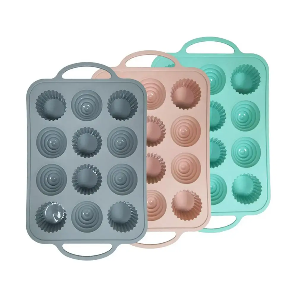 

12 Hole Pudding Steamed Cake Mold Food Grade Diy Cupcake Muffin Cup Diy Round Mold Cake Silicone Molds Non Stick Dustproof 2023