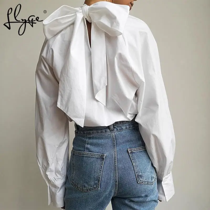 Женская блузка с большим бантом сзади плиссированные офисные женские блузки со
