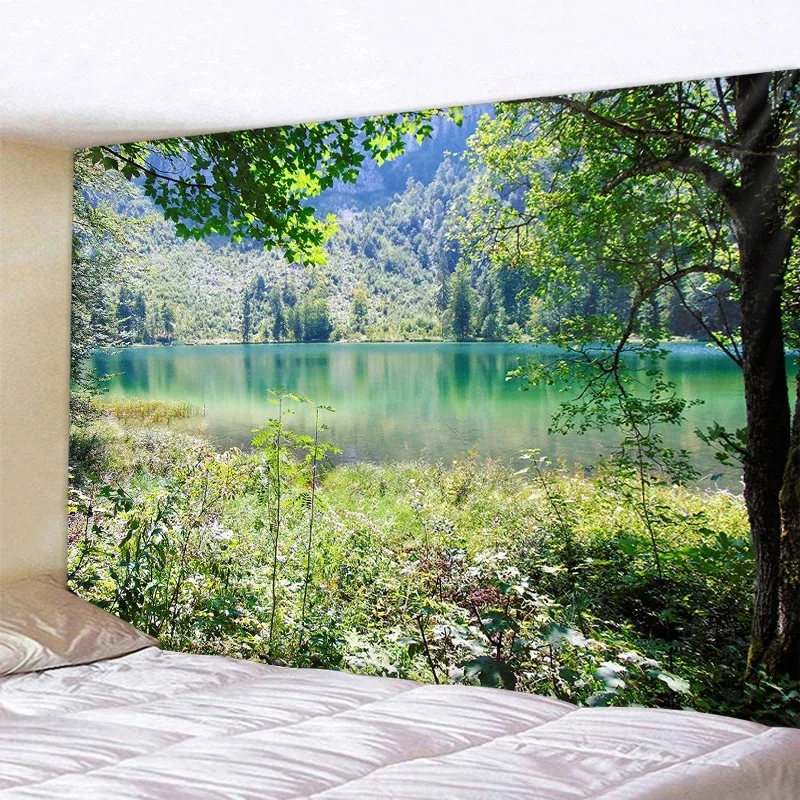 Тканевый фон для фотосъемки с изображением озера голубого неба заката ландшафта