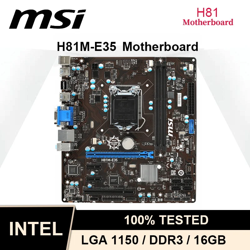 

H81M-E35 Intel H81 Motherboard for MSI DDR3 LGA1150 Support Xeon Processor USB3.0 SATA3 PCI-E 3.0 Micro ATX Motherboard