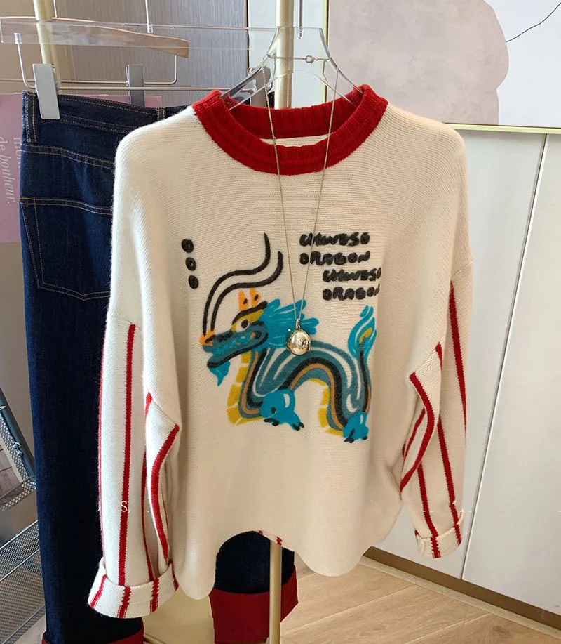 Осенний модный свитер с вышивкой женские пуловеры корейский Мягкий трикотажный