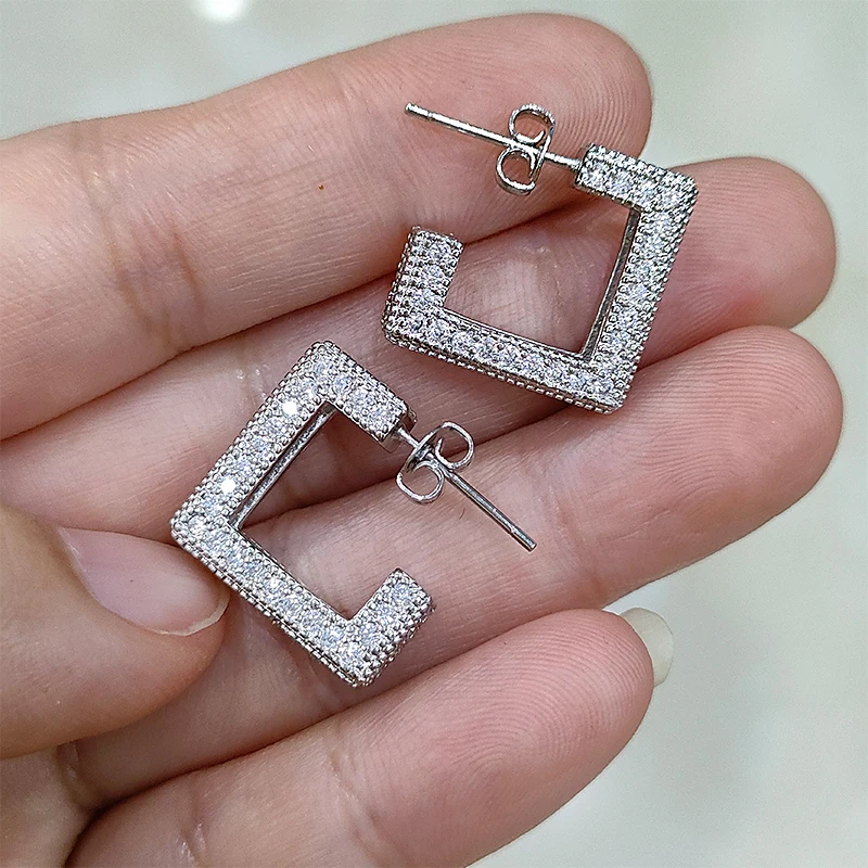 17mm hollow square shape S925 silver  earrings ear stud D vvs white moissanite stone Earring earrings for jewelry woman gift