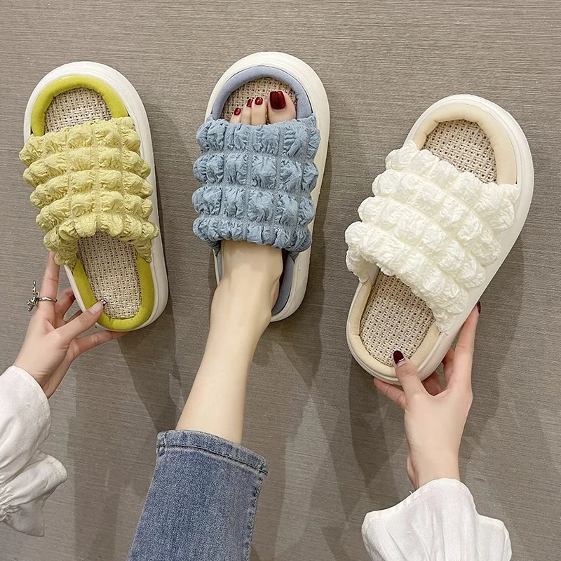 

Slippers Casual Shoes Woman 2022 Platform Med Pantofle Shallow Flock Luxury Soft New Massage Fashion Autumn Slides Rubber Hoof H