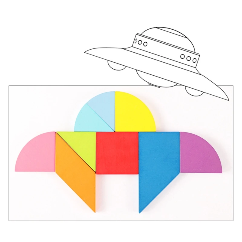 

Wooden Jigsaw Puzzle Colorful Tangram Puzzlebox 3D Cutting Toddler Baby Gift Education Shape Sorting Game Preschool Gift GXMB