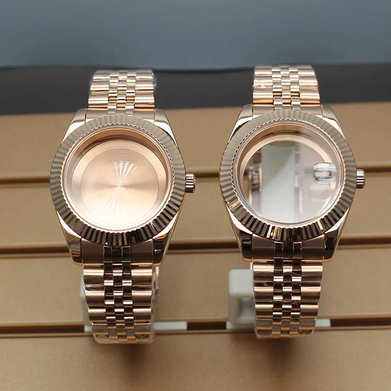 Корпус часов NH35 36 мм 39 розовое золото юбилейный браслет сапфировое стекло для Seiko