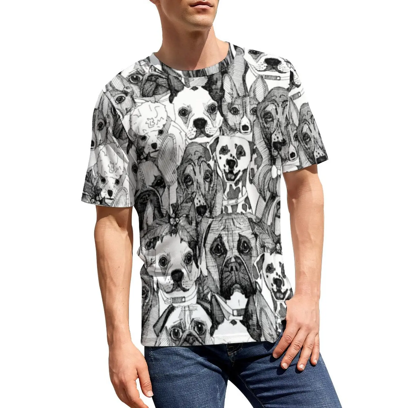 

Рождественская Футболка с принтом собаки, потрясающие футболки с абстрактным изображением собаки, модная футболка с круглым вырезом, летние мужские топы с графическим рисунком, приблизительно 6XL