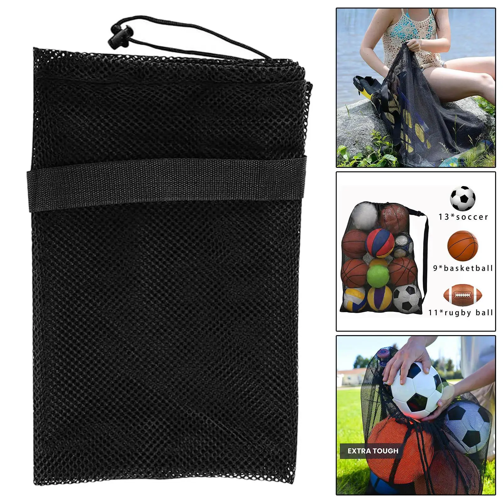 

Mesh Ball Bag Large Drawstring Gym Sport Equipment Storage Nets Bag for Soccer Rugby Net Ball Volleyball