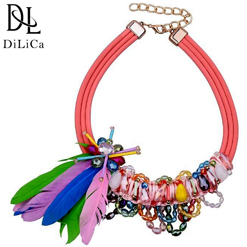 

DiLiCa Elegant Women's Statement Necklace Colored Bohemian Crystal Flower Bib Necklaces Chunky Jewelry