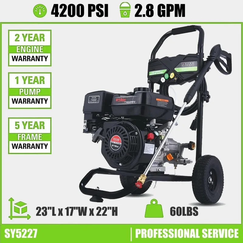 Suyncll 4200PSI Мойка высокого давления 2 8GPM Газовая мойка 212CC стиральная машина