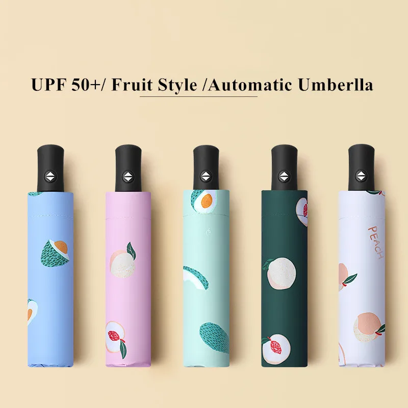 

Automatic Umberlla Rain UV Parasol Women Large Size Waterproof Fruit Style Folding UV Protection Umbrellas for Girls