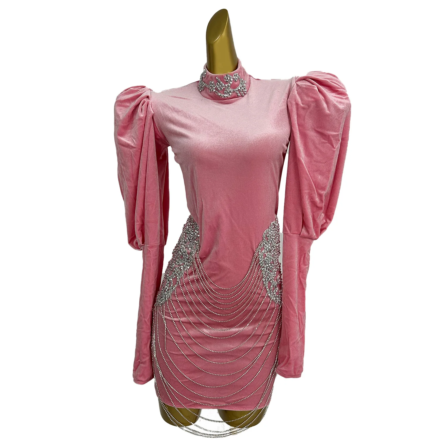 Сексуальное розовое вечернее платье с бриллиантами женское облегающее