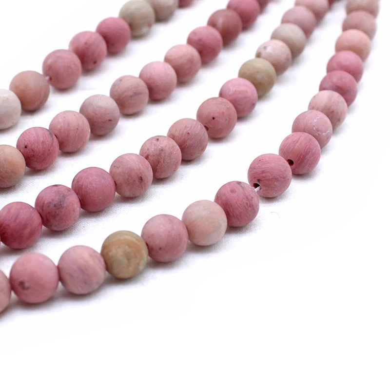 Wholesale 4/6/8/10mm Natural Matte Stone Rhodochrosite Loose Beads For Bracelet Necklace Jewelry Making 15"