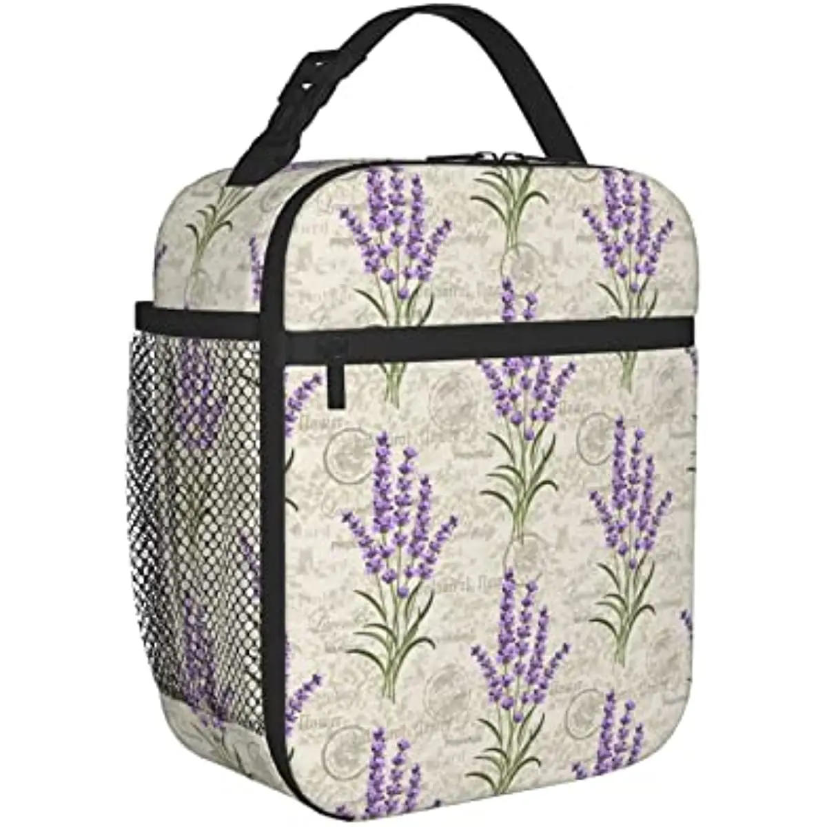 

Womens Girls Lavender Floral Insulated Lunch Bag with Name Reusable Lunch Box Container Leakproof Organizer Double Zippers