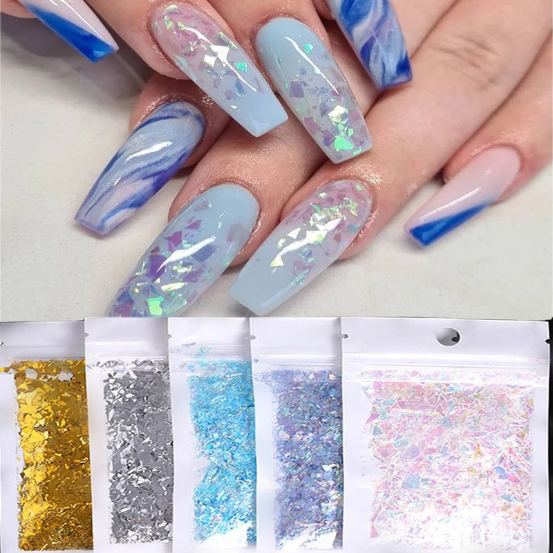 

1 Bag Nail Sequins Glass Aurora Candy Paper DIY Flakies Irregular Colorful Shiny 5g Nail Sequins Fashion Nail Decoration