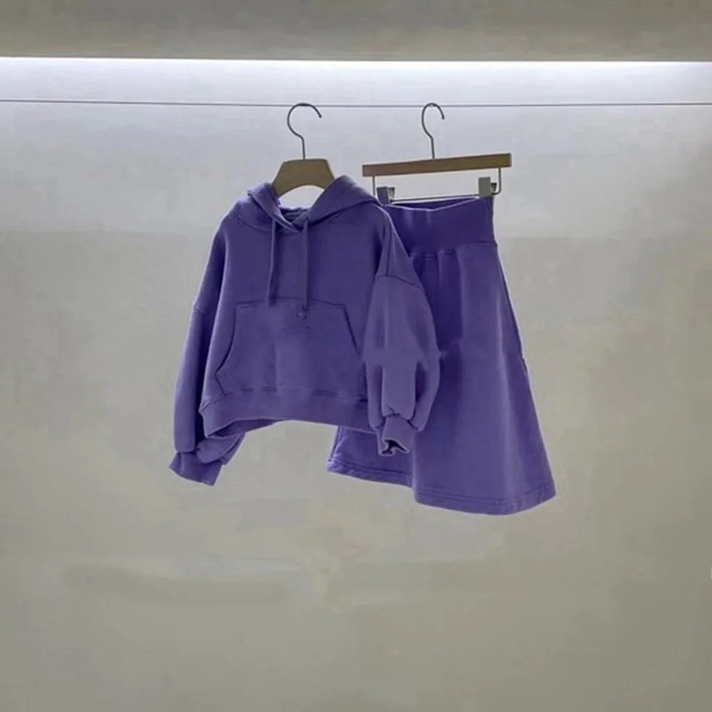 RiniKinda 2022 Autumn New Girls' Skirt Suit Children's Sweater Girls Clothes Childen Solid Long Sleeve Hooded Casual Skirt