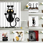 Забавные тканевые занавески для душа с изображением черного кота, водонепроницаемые, разные размеры, занавески для ванной с героями мультфильмов, декор для ванной с крючками
