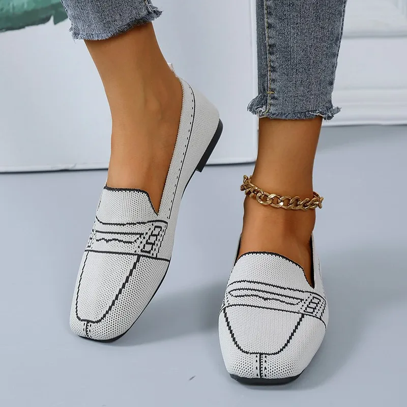 

Women Loafers Casual Flat Square Toe Peas Shoes Spring Summer Lazy Slip-on Mesh Soft Breathable Shoes Plus Size 35-43