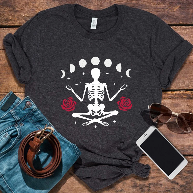 

Skeleton Shirt Skeleton T Shirt Women Gothic Tee Halloween Aesthetic Clothes Summer Tops Print Yoga Seat Shirt
