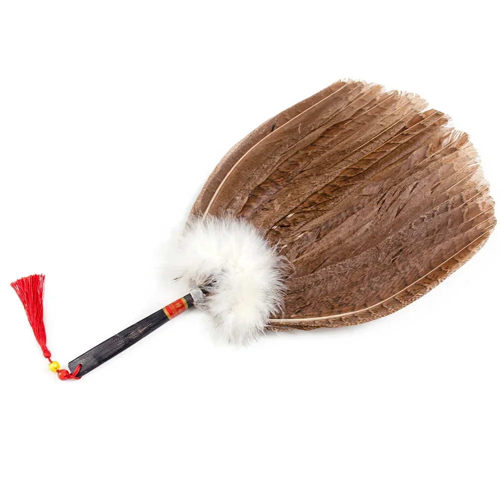 

Chinese Style Goose Feathers Fan Three Kingdoms Zhuge Kong Ming Plumes Fan High Quality Tassel Wood Handcraft Traditional Gift
