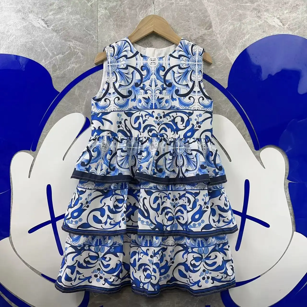 

Роскошные платья для маленьких девочек, летнее милое многослойное платье без рукавов с геометрическим рисунком, элегантное детское платье принцессы, детская одежда