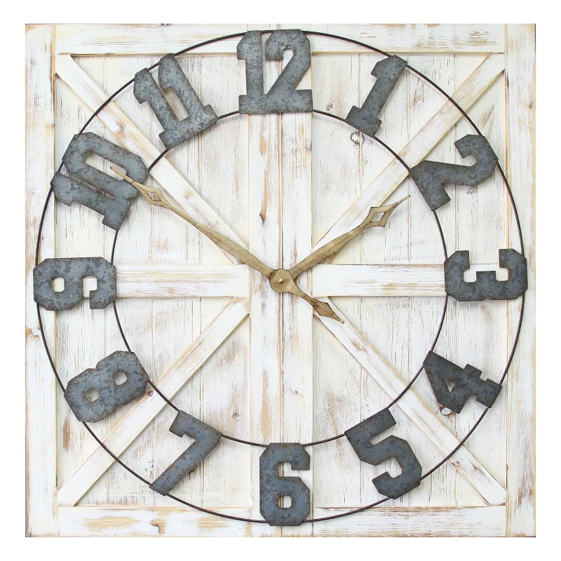 

Rustic Farmhouse 31" Square Distressed White Indoor Analog Wall Clock