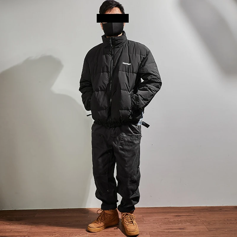 Down jacket men's short patchwork chic casual thickened thermal overcoat