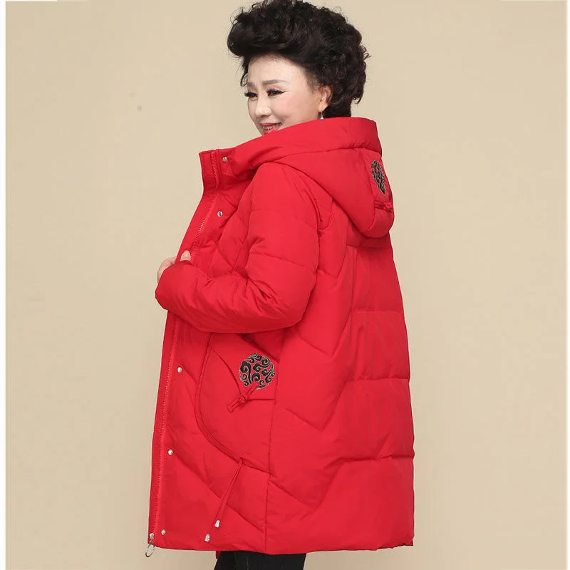 

Пальто для женщин среднего возраста, зимняя одежда, пуховая куртка из хлопка, в западном стиле средней длины, для женщин среднего возраста и пожилых людей