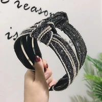 2022 european and american new rhinestone headwear headband womens retro black wide edge headband french cloth hair accessories