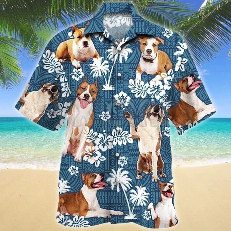 American Staffordshire Terrier 3D All Over Printed Hawaiian Shirt Men's For Women's Harajuku Casual Shirt Unisex