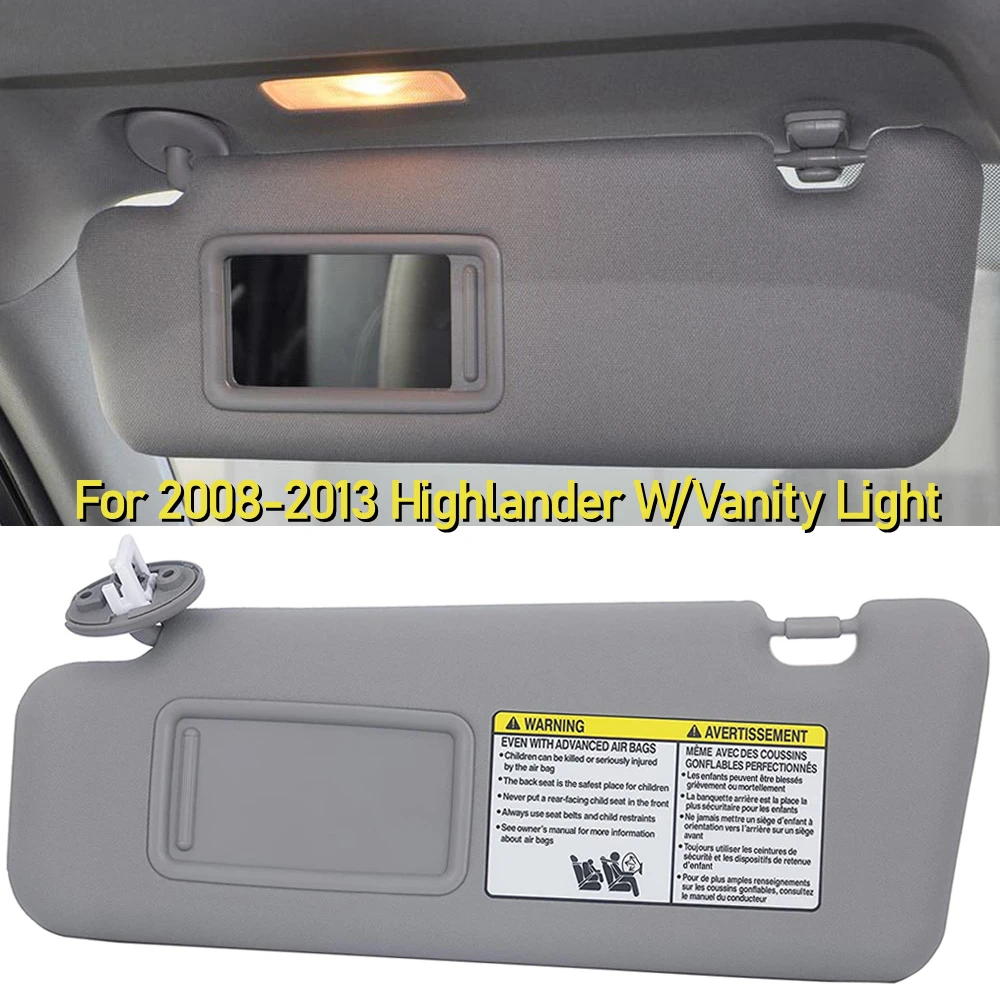 

For 2008 2009 2010 2011 2012 2013 Toyota Highlander Driver Side Sun Visor W/Vanity Light 74320-48500-B0