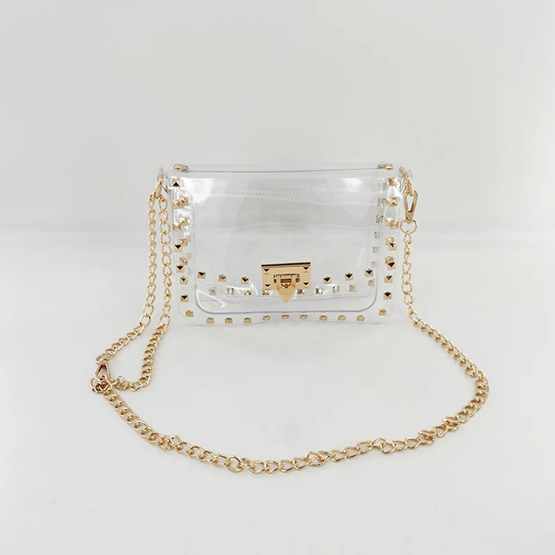 

Jelly Bag Rivet Decoration Transparent Bag Spring/summer 2024 New Single Shoulder Diagonal Cross bag Chain Bag for Women