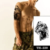 waterproof temporary tattoo sticker black tiger head fangs ferocious design fake tattoos flash tatoo arm body art for women men