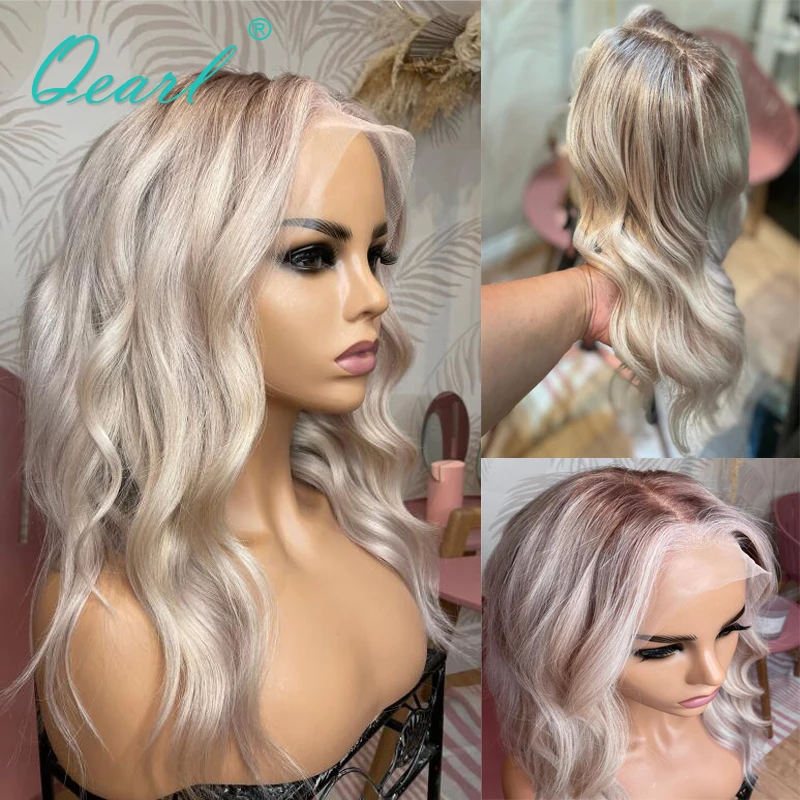 

Full Lace Wig Humain Hair HD Transparent Real Scalp Icy Ashy Blonde Lace Frontal Wigs 13x6 Loose Deep Wave Remy Hair 180% Qearl