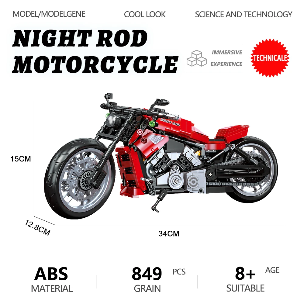 

JIESTAR Technical Motorcycle Locomotive Building Blocks High-Tech Night Rod Motorbike Small Particles Model Brick Toys For Kids