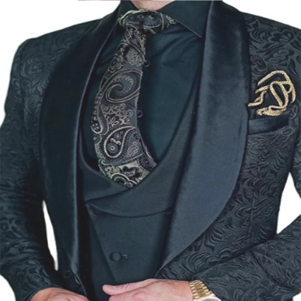 Mens Wedding Suit 2022 Italian Design Custom Made Black Smoking Tuxedo Jacket 3 Piece Groom Terno Suit For Men