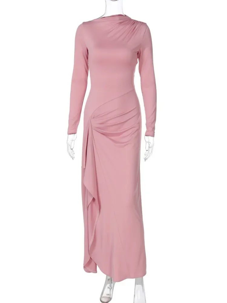 LangMao сексуальное платье макси со шнуровкой до бедра и длинными рукавами для