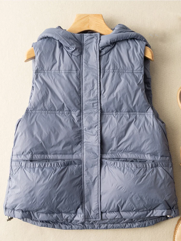 

Зимний ультратонкий жилет из утиного пуха, стеганая куртка, женская короткая теплая Базовая Повседневная безрукавка с капюшоном и перьями, ED1987