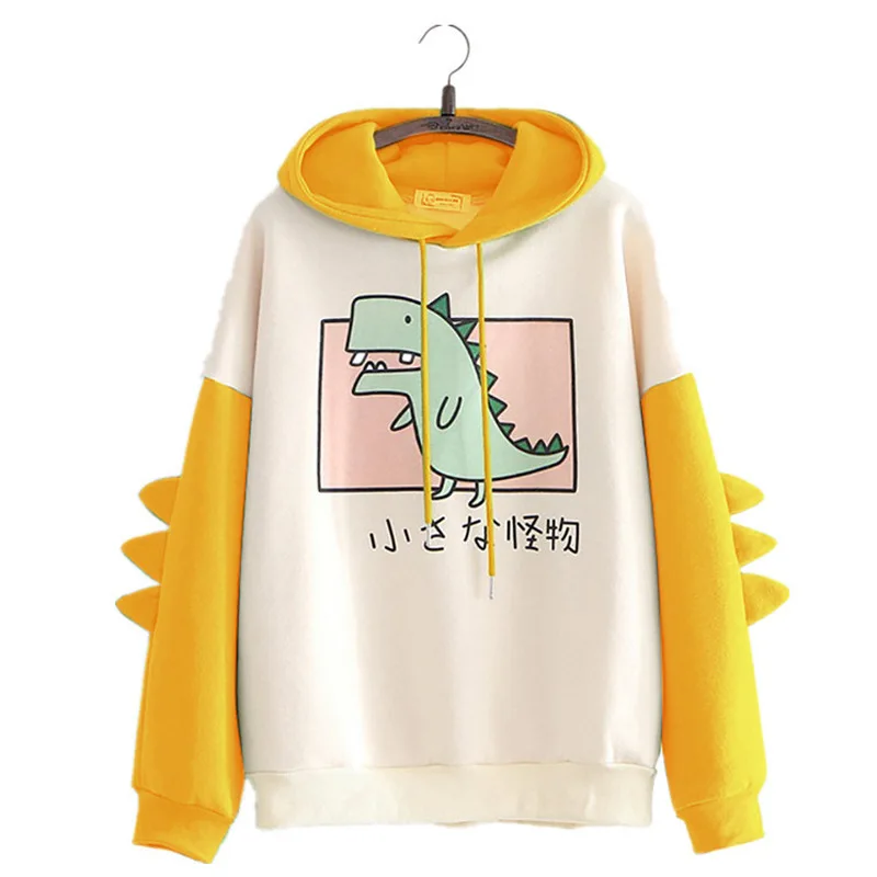 

Толстовка с капюшоном и принтом динозавра кавайная девочка, свитшоты 2021, весенние милые женские свободные повседневные пуловеры с капюшоно...