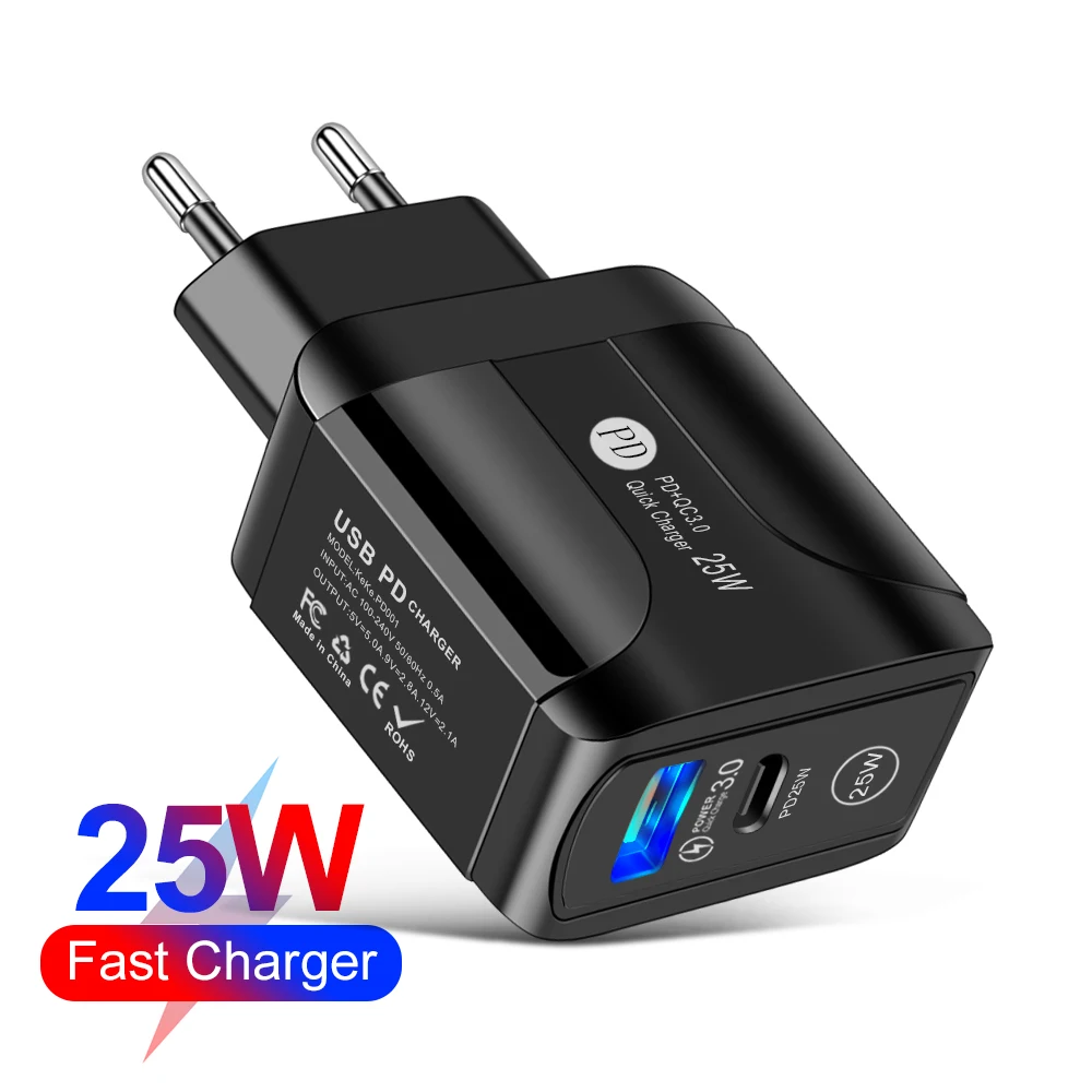 

50pcs 25W USB C Charger US/UK/EU Plug QC 3.0 Quick Charge Mobile Phone Universal Wall Adapter Fast Charging for iPhone 13