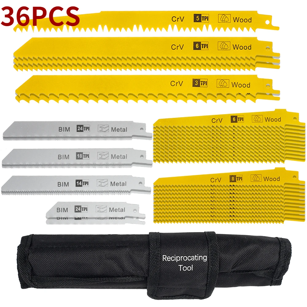 36Pcs/Set Reciprocating Saw Blades Pruning Saw Handsaw Multi Saw Blade For Cutting Wood Metal PVC Tube Power Tools Accessories