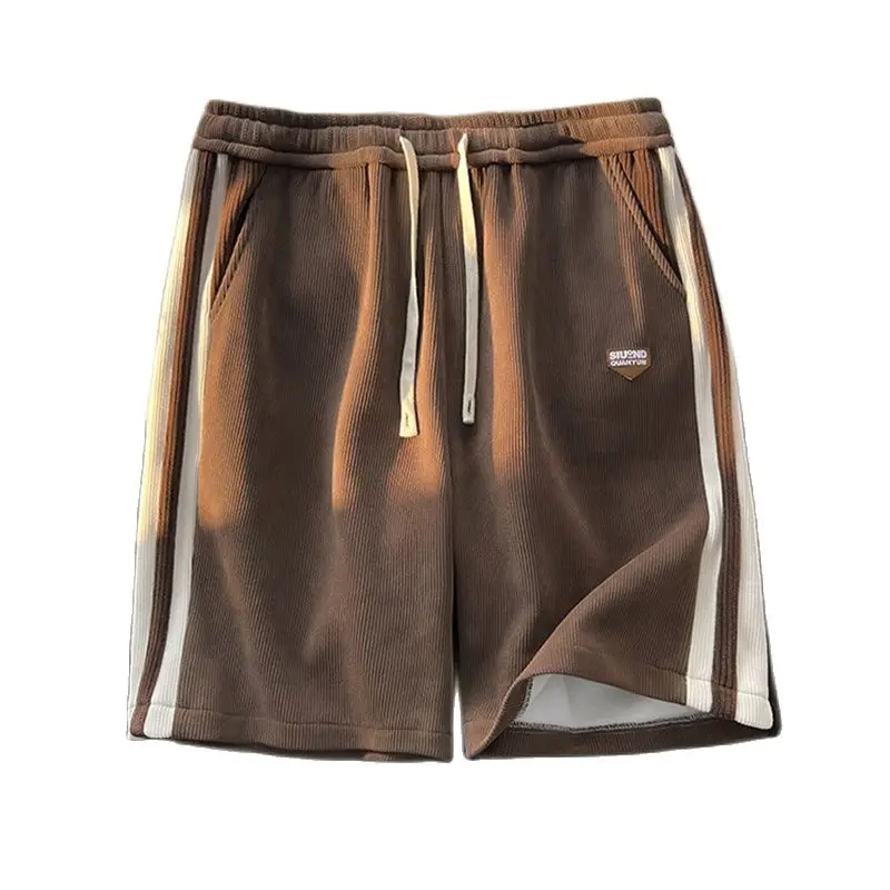 

Шорты мужские в полоску, модные короткие брюки с эластичным поясом, в Корейском стиле, уличная спортивная одежда для фитнеса, большие размеры, на лето