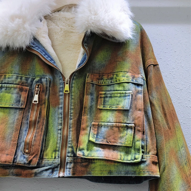 KBQ новые хитовые цветные шикарные джинсовые куртки с перьями для женщин уличные