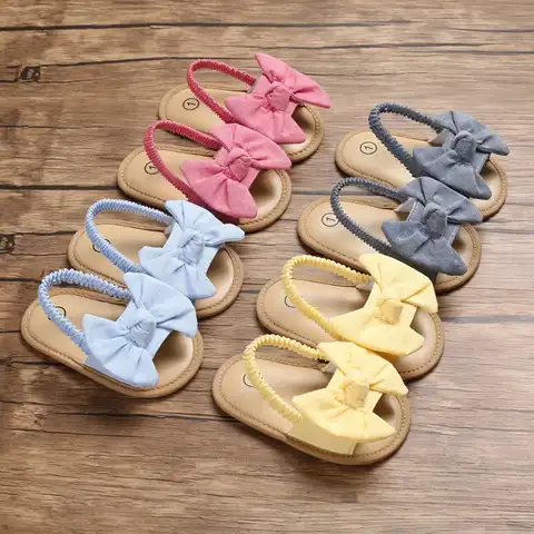 Сандалии для новорожденных, мягкая пробковая обувь, плоская подошва, Бабочка, каблук, 4 цвета, летняя обувь для маленьких девочек 0-18 месяцев