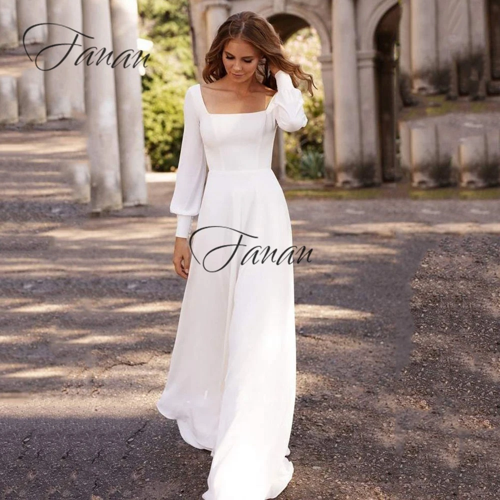 Женское шифоновое платье с квадратным вырезом длинным рукавом - купить по