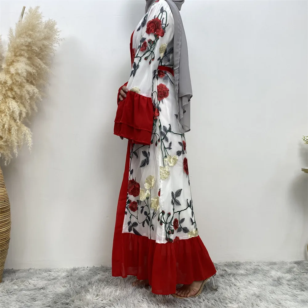 Модная вышивка в стиле пэчворк Абая для женщин на шнуровке Ид мусульманское