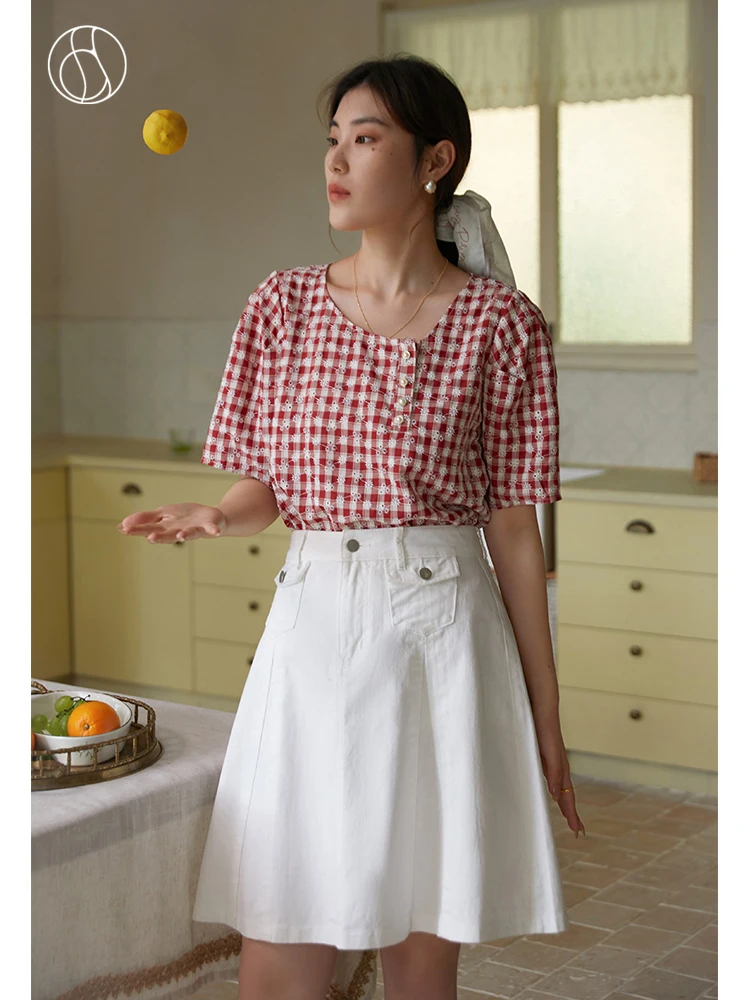 

Рубашка DUSHU Женская Асимметричная в клетку, французская блузка с наклонной планкой, милый топ с вышивкой в стиле ретро, в сельском стиле, для ...