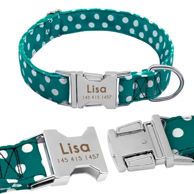 

Collar & Dog Collar - Personalised Polka Dot Collar Free ID Tag Engraving