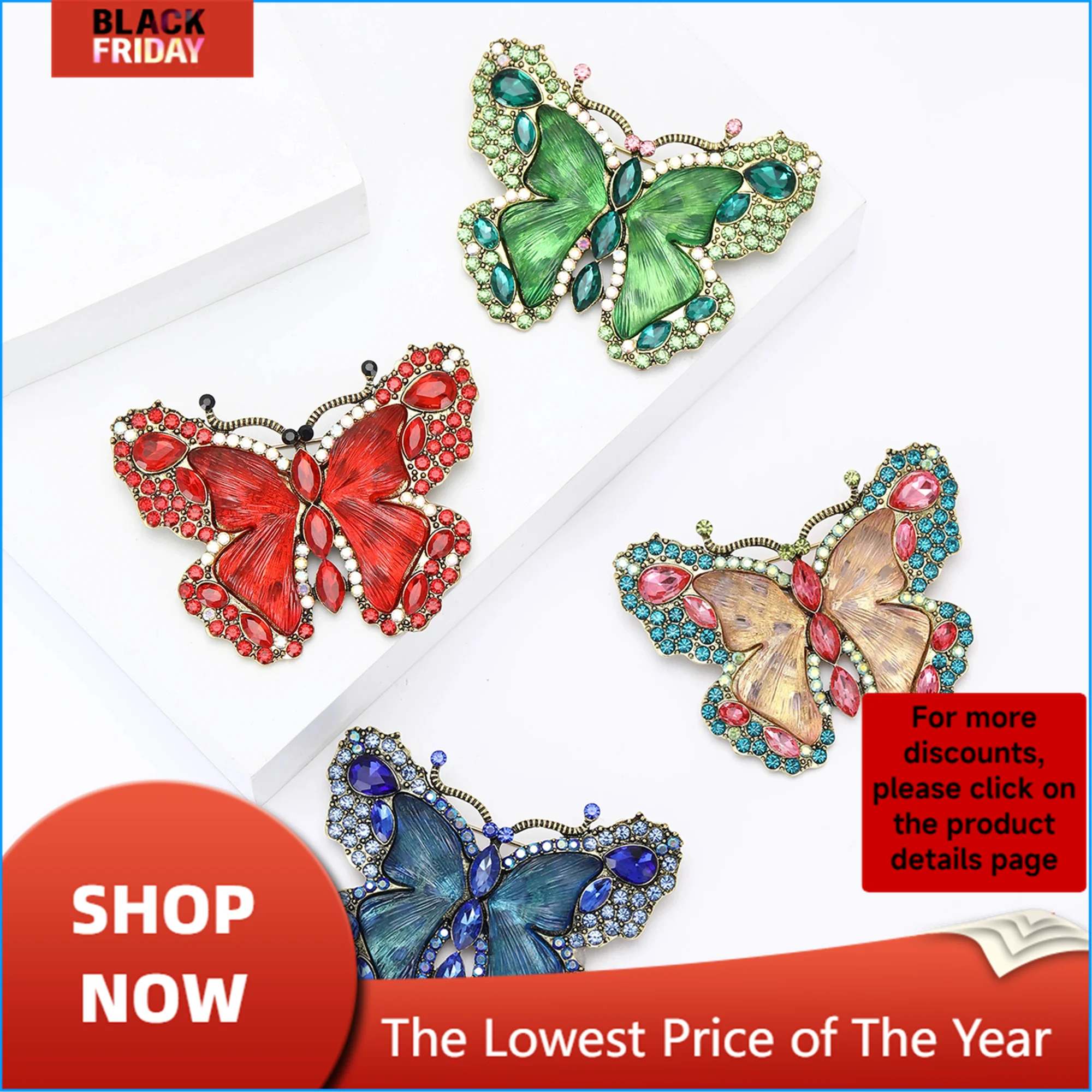 Красивые стразы бабочки броши для женщин унисекс насекомых булавки 4-цветные