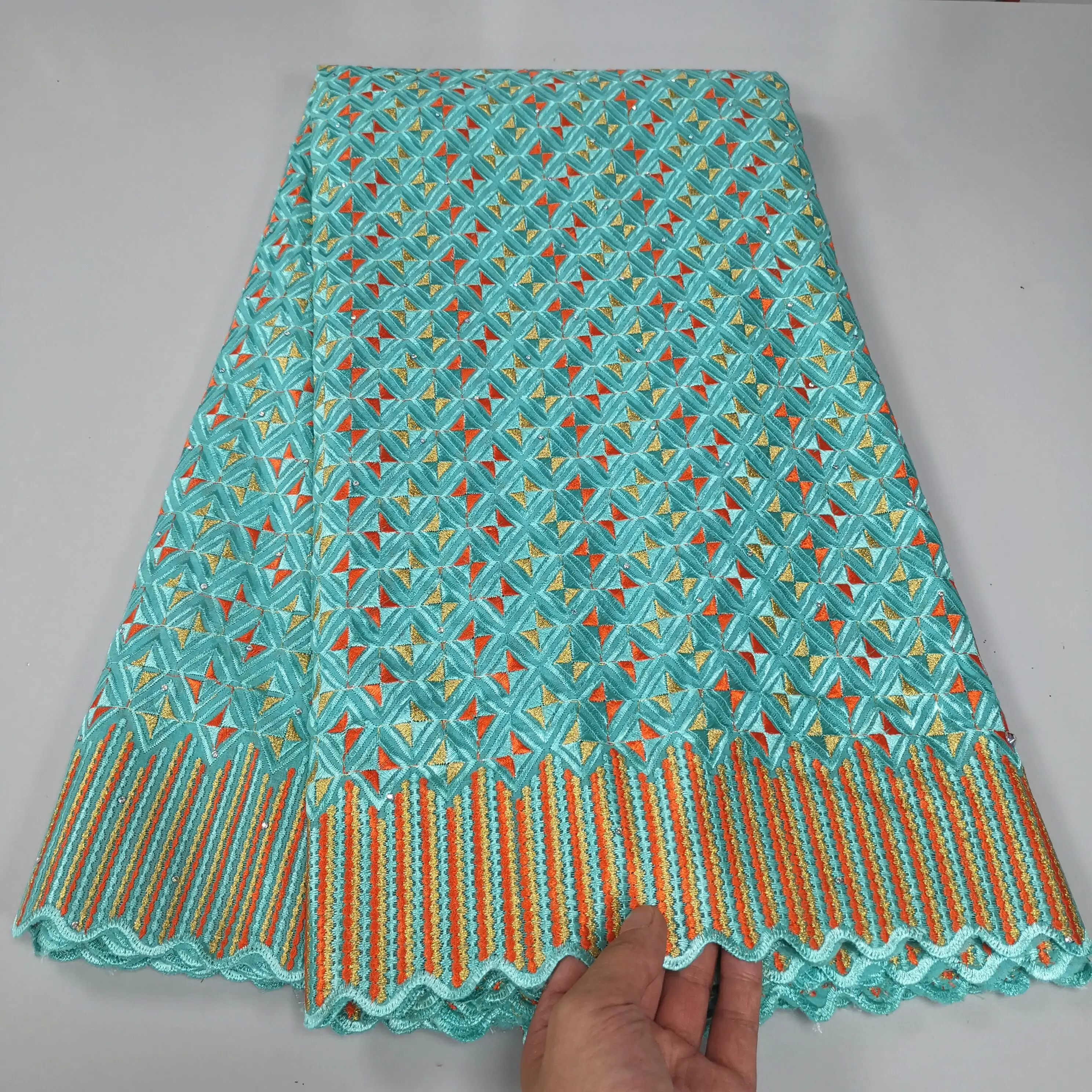 

High Quality Swiss Voile Lace 5 Yards African Cotton Lace Fabric With Stones Dubai Style For Nigerian Garment Sewing
